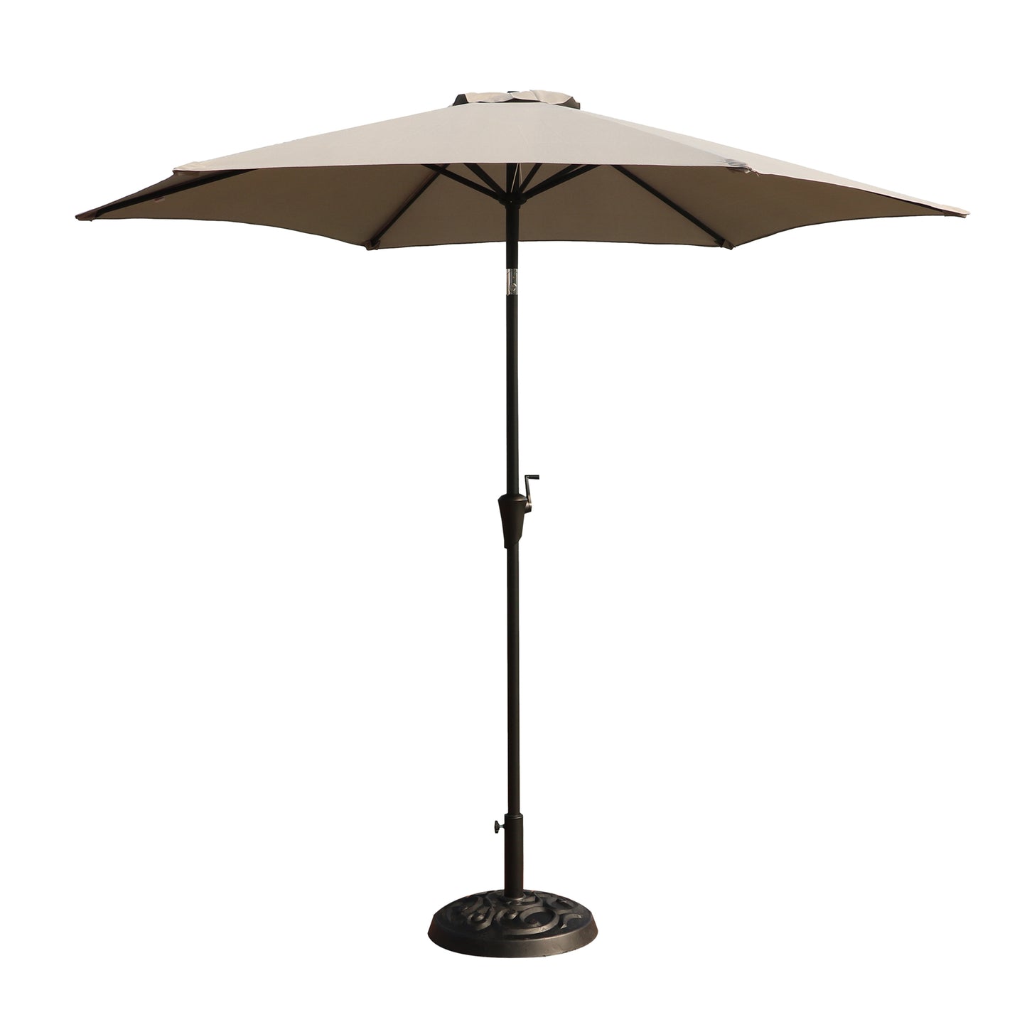 8.8 feet Outdoor Aluminum Patio Umbrella, Patio Umbrella, Market Umbrella with 33 pounds Round Resin Umbrella Base, Push Button Tilt and Crank lift, Gray