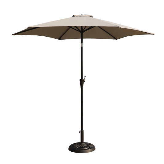 8.8 feet Outdoor Aluminum Patio Umbrella, Patio Umbrella, Market Umbrella with 33 pounds Round Resin Umbrella Base, Push Button Tilt and Crank lift, Gray