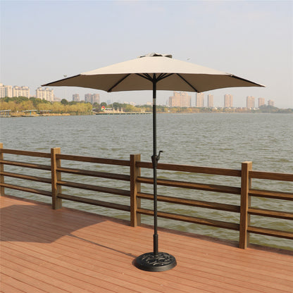 8.8 feet Outdoor Aluminum Patio Umbrella, Patio Umbrella, Market Umbrella with 33 pounds Round Resin Umbrella Base, Push Button Tilt and Crank lift, Gray
