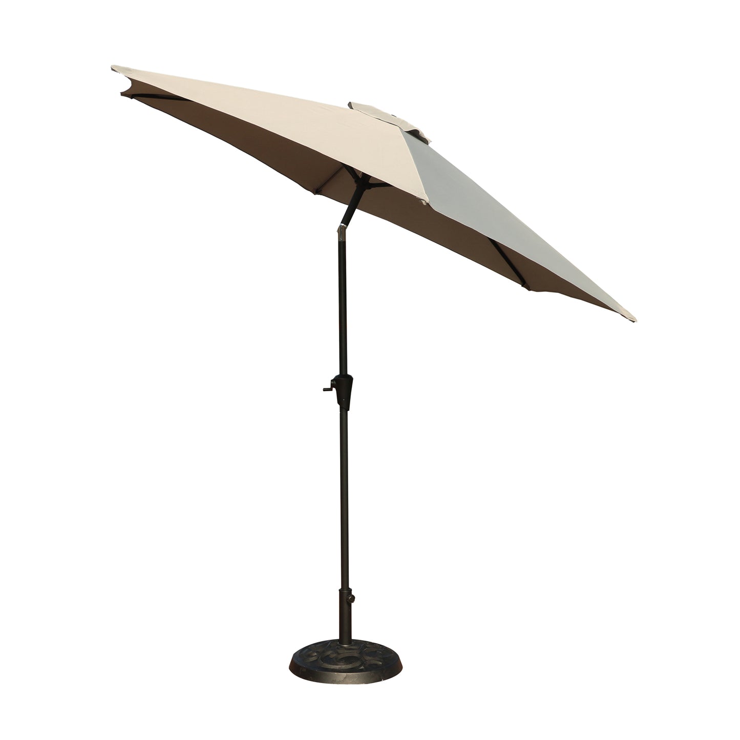 8.8 feet Outdoor Aluminum Patio Umbrella, Patio Umbrella, Market Umbrella with 33 pounds Round Resin Umbrella Base, Push Button Tilt and Crank lift, Gray
