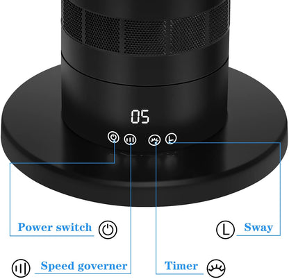 HealSmart Medium size portable bladeless fan, small table fan, 10 speeds settings, 10-hour timing closure bladeless fan, stylish and modern fan, low noise, lightweight, 24 inches, black