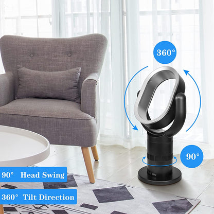 HealSmart Medium size portable bladeless fan, small table fan, 10 speeds settings, 10-hour timing closure bladeless fan, stylish and modern fan, low noise, lightweight, 24 inches, black