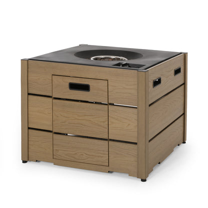 Outdoor 31" WPC Base Square Propane Fire Pit - 40,000 BTU, Brown