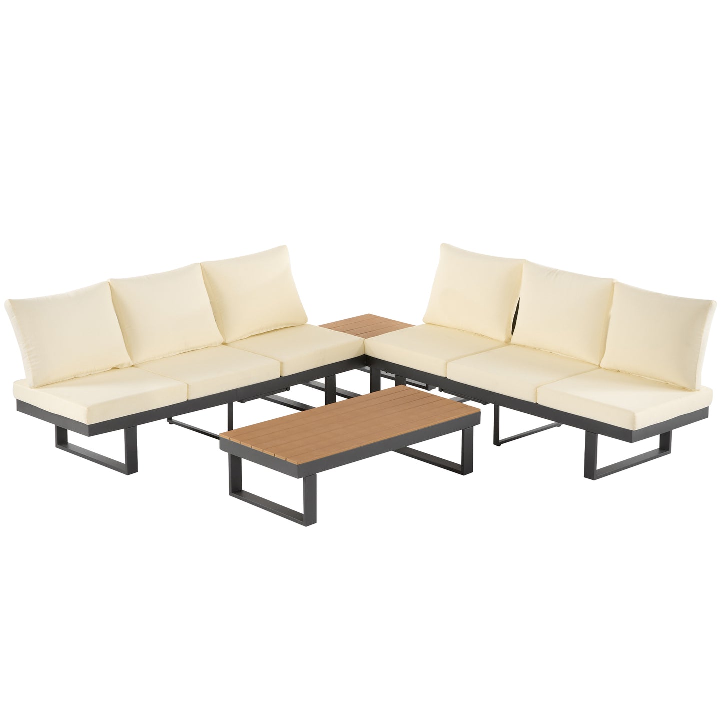 Outdoor Sectional Sofa Set Patio Conversation Set Patio Seating Group Outdoor Daybed with Adjustable Reclining Seats for Backyard, Poolside and Balcony,Beige