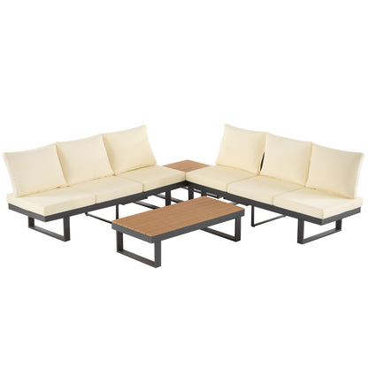 Outdoor Sectional Sofa Set Patio Conversation Set Patio Seating Group Outdoor Daybed with Adjustable Reclining Seats for Backyard, Poolside and Balcony,Beige