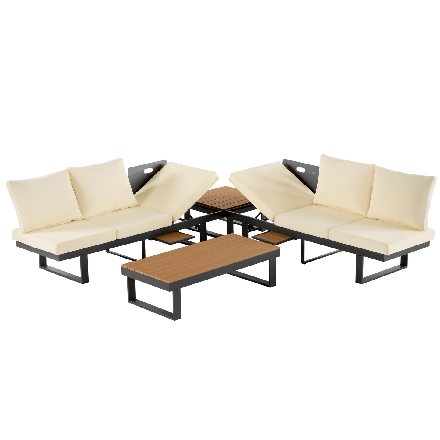 Outdoor Sectional Sofa Set Patio Conversation Set Patio Seating Group Outdoor Daybed with Adjustable Reclining Seats for Backyard, Poolside and Balcony,Beige