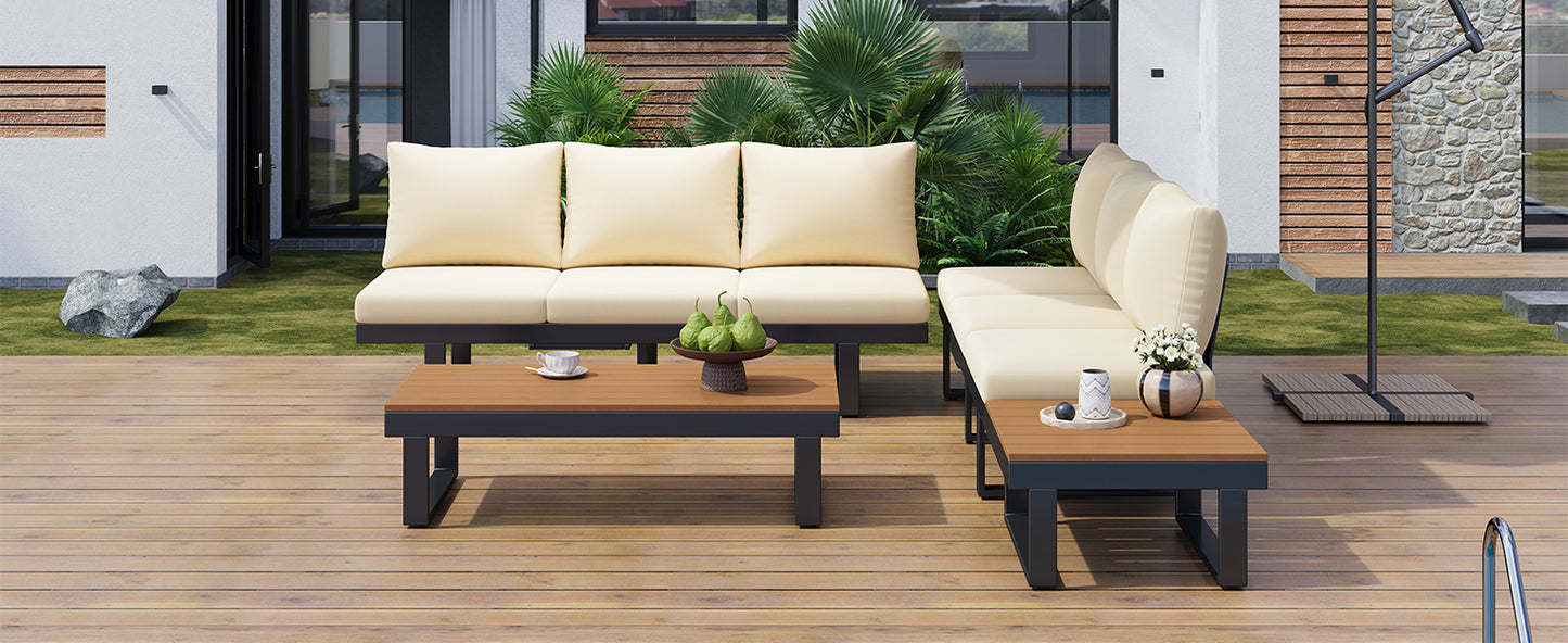 Outdoor Sectional Sofa Set Patio Conversation Set Patio Seating Group Outdoor Daybed with Adjustable Reclining Seats for Backyard, Poolside and Balcony,Beige