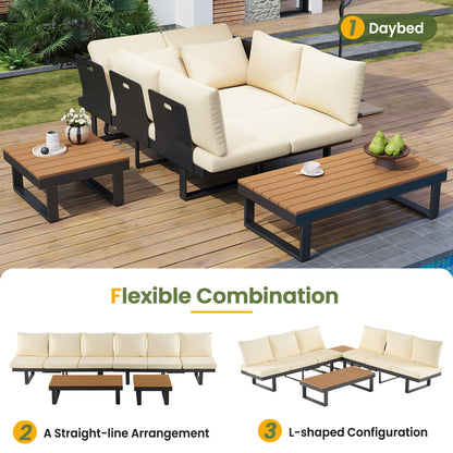 Outdoor Sectional Sofa Set Patio Conversation Set Patio Seating Group Outdoor Daybed with Adjustable Reclining Seats for Backyard, Poolside and Balcony,Beige