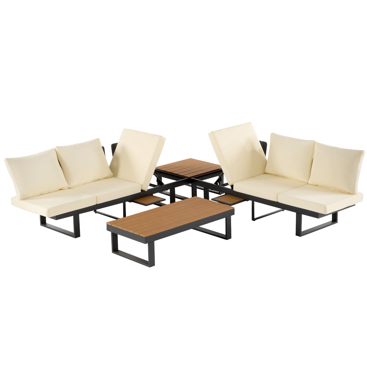 Outdoor Sectional Sofa Set Patio Conversation Set Patio Seating Group Outdoor Daybed with Adjustable Reclining Seats for Backyard, Poolside and Balcony,Beige