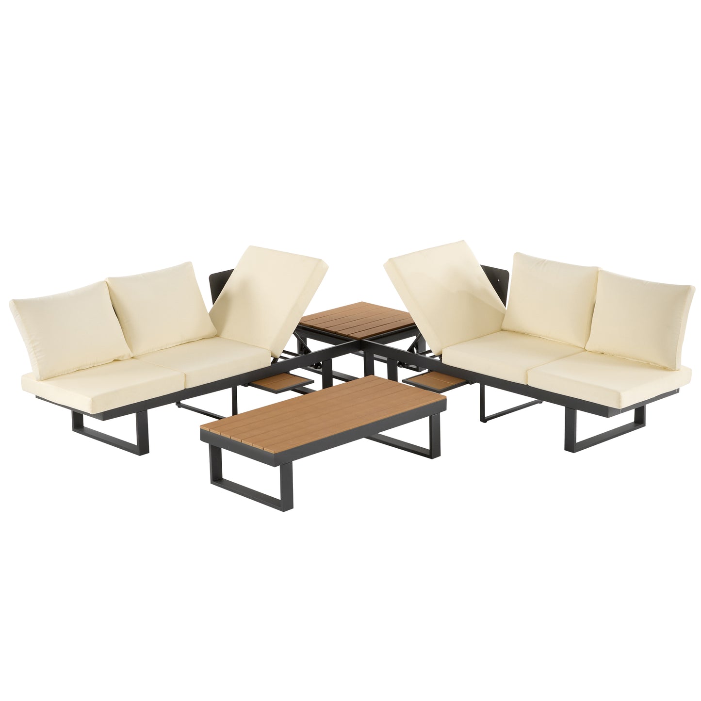 Outdoor Sectional Sofa Set Patio Conversation Set Patio Seating Group Outdoor Daybed with Adjustable Reclining Seats for Backyard, Poolside and Balcony,Beige