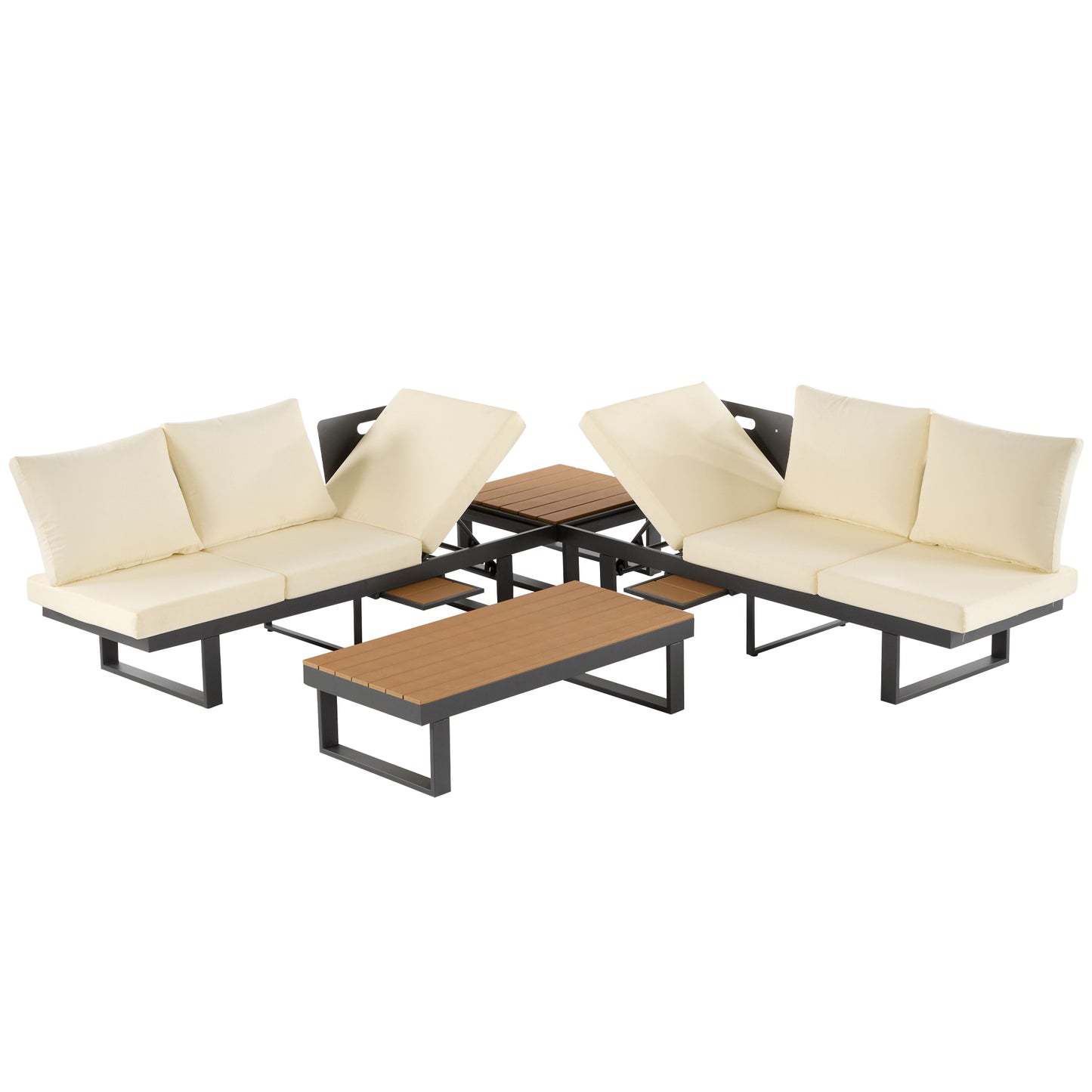 Outdoor Sectional Sofa Set Patio Conversation Set Patio Seating Group Outdoor Daybed with Adjustable Reclining Seats for Backyard, Poolside and Balcony,Beige