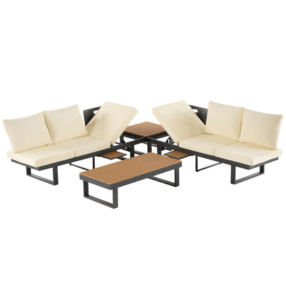 Outdoor Sectional Sofa Set Patio Conversation Set Patio Seating Group Outdoor Daybed with Adjustable Reclining Seats for Backyard, Poolside and Balcony,Beige