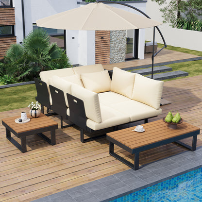 Outdoor Sectional Sofa Set Patio Conversation Set Patio Seating Group Outdoor Daybed with Adjustable Reclining Seats for Backyard, Poolside and Balcony,Beige