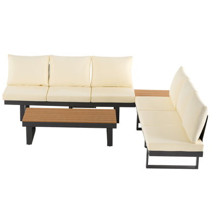 Outdoor Sectional Sofa Set Patio Conversation Set Patio Seating Group Outdoor Daybed with Adjustable Reclining Seats for Backyard, Poolside and Balcony,Beige