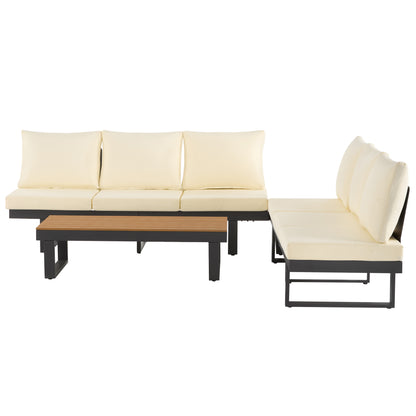 Outdoor Sectional Sofa Set Patio Conversation Set Patio Seating Group Outdoor Daybed with Adjustable Reclining Seats for Backyard, Poolside and Balcony,Beige