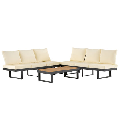 Outdoor Sectional Sofa Set Patio Conversation Set Patio Seating Group Outdoor Daybed with Adjustable Reclining Seats for Backyard, Poolside and Balcony,Beige