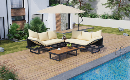 Outdoor Sectional Sofa Set Patio Conversation Set Patio Seating Group Outdoor Daybed with Adjustable Reclining Seats for Backyard, Poolside and Balcony,Beige