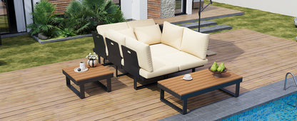 Outdoor Sectional Sofa Set Patio Conversation Set Patio Seating Group Outdoor Daybed with Adjustable Reclining Seats for Backyard, Poolside and Balcony,Beige
