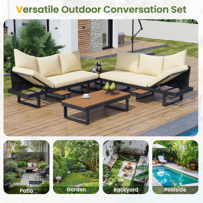 Outdoor Sectional Sofa Set Patio Conversation Set Patio Seating Group Outdoor Daybed with Adjustable Reclining Seats for Backyard, Poolside and Balcony,Beige