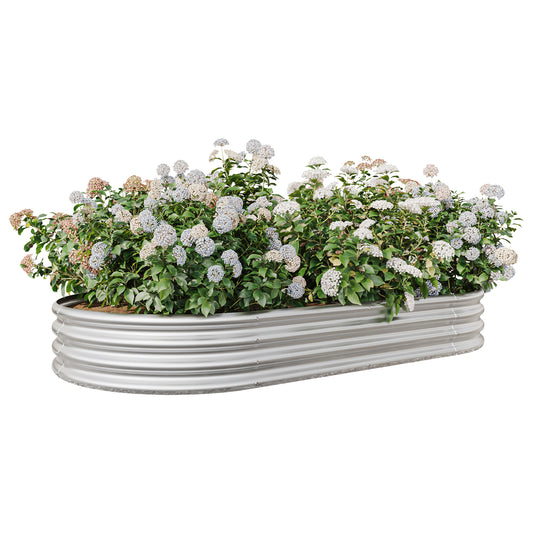 Raised Garden Bed Outdoor, Oval Large Metal Raised Planter Bed for for Plants, Vegetables, and Flowers - Silver