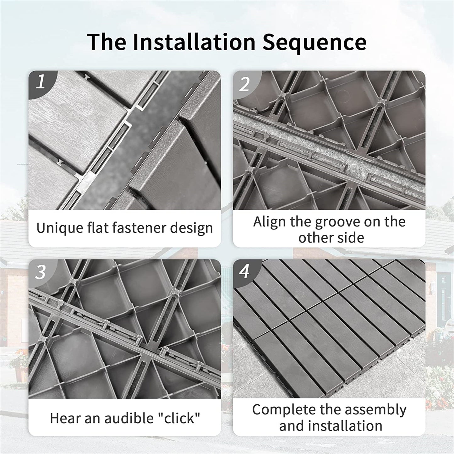 Patio Interlocking Deck Tiles, 12"x12" Square Composite Decking Tiles, Four Slat Plastic Outdoor Flooring Tile All Weather for Balcony Porch Backyard, (Dark Gray, Pack of 9)