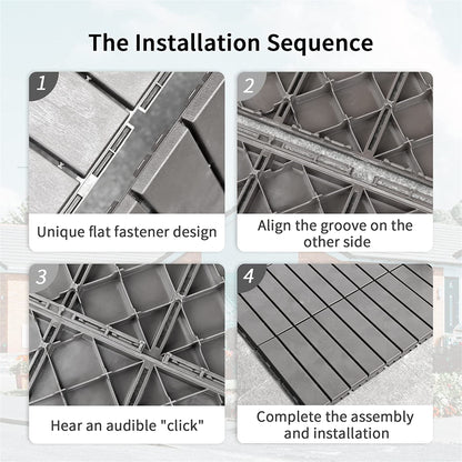 Patio Interlocking Deck Tiles, 12"x12" Square Composite Decking Tiles, Four Slat Plastic Outdoor Flooring Tile All Weather for Balcony Porch Backyard, (Dark Gray, Pack of 9)