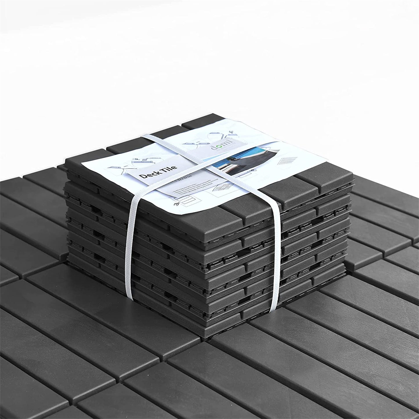 Patio Interlocking Deck Tiles, 12"x12" Square Composite Decking Tiles, Four Slat Plastic Outdoor Flooring Tile All Weather for Balcony Porch Backyard, (Dark Gray, Pack of 9)