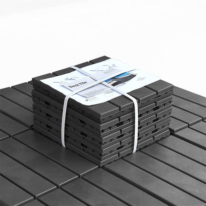 Patio Interlocking Deck Tiles, 12"x12" Square Composite Decking Tiles, Four Slat Plastic Outdoor Flooring Tile All Weather for Balcony Porch Backyard, (Dark Gray, Pack of 9)