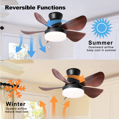 28 Inch Ceiling Fans with Lights and Remote, Modern Indoor Outdoor Ceiling Fans with Light, 5 Blades Ceiling Fan Light with DC Motor for Bedroom, Living Room, Kitchen, Office