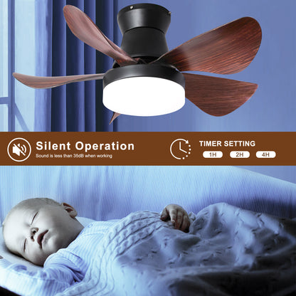 28 Inch Ceiling Fans with Lights and Remote, Modern Indoor Outdoor Ceiling Fans with Light, 5 Blades Ceiling Fan Light with DC Motor for Bedroom, Living Room, Kitchen, Office