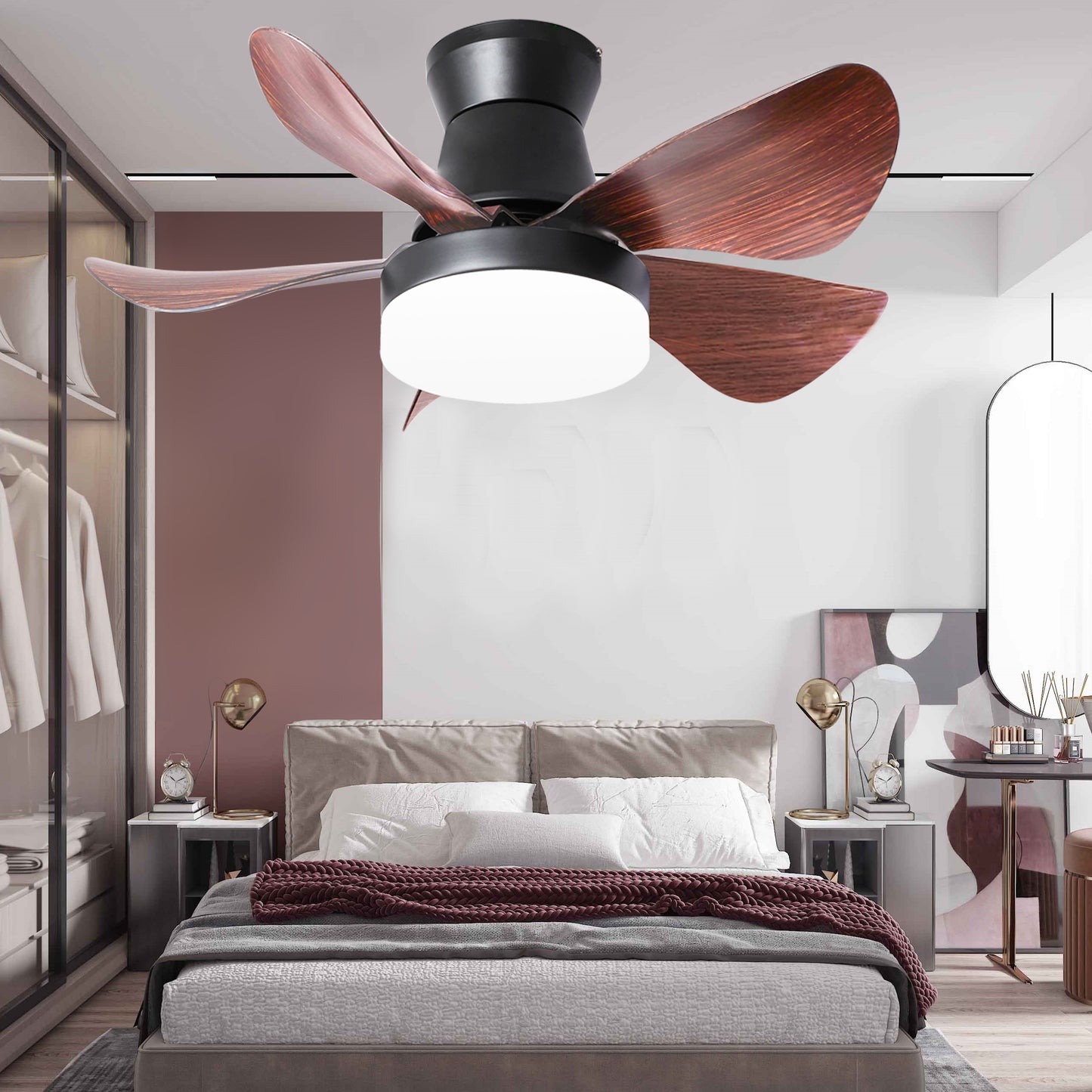 28 Inch Ceiling Fans with Lights and Remote, Modern Indoor Outdoor Ceiling Fans with Light, 5 Blades Ceiling Fan Light with DC Motor for Bedroom, Living Room, Kitchen, Office