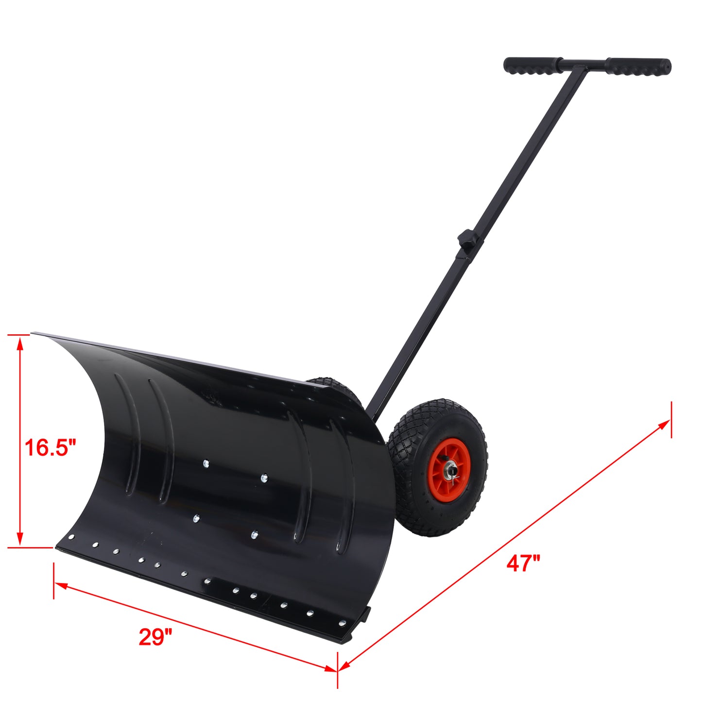 Snow Shovel with Wheels, Snow Pusher, Cushioned Adjustable Angle Handle Snow Removal Tool, 29" Blade, 10" Wheels,black color