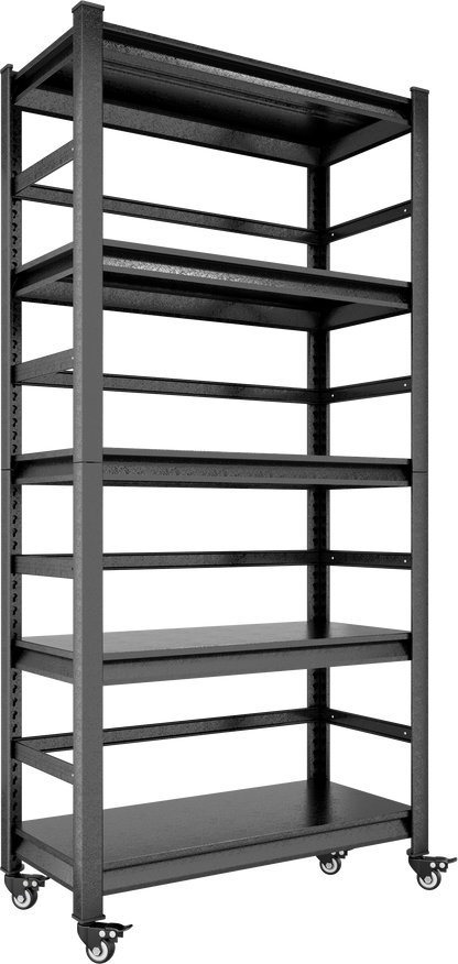 72"H Heavy Duty Storage Shelves Adjustable 5-Tier Metal Shelving Unit with Wheels for 1750LBS Load Kitchen, Garage, Pantry, and More