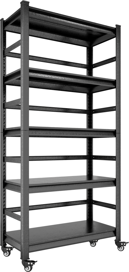 72"H Heavy Duty Storage Shelves Adjustable 5-Tier Metal Shelving Unit with Wheels for 1750LBS Load Kitchen, Garage, Pantry, and More