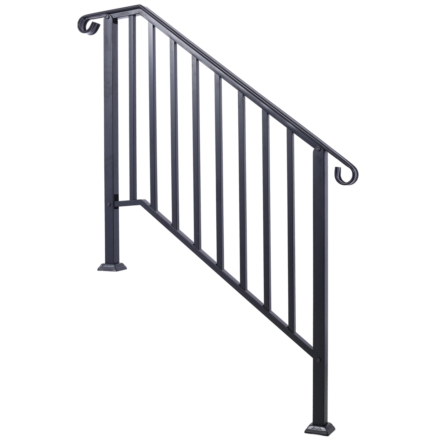 Handrails for Outdoor Steps, Fit 3 or 4 Steps Outdoor Stair Railing, Picket#3 Wrought Iron Handrail, Flexible Porch Railing, Black Transitional Handrails for Concrete Steps or Wooden Stairs