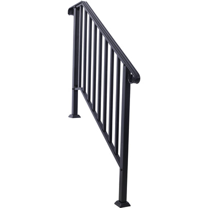 Handrails for Outdoor Steps, Fit 3 or 4 Steps Outdoor Stair Railing, Picket#3 Wrought Iron Handrail, Flexible Porch Railing, Black Transitional Handrails for Concrete Steps or Wooden Stairs