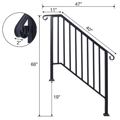 Handrails for Outdoor Steps, Fit 3 or 4 Steps Outdoor Stair Railing, Picket#3 Wrought Iron Handrail, Flexible Porch Railing, Black Transitional Handrails for Concrete Steps or Wooden Stairs