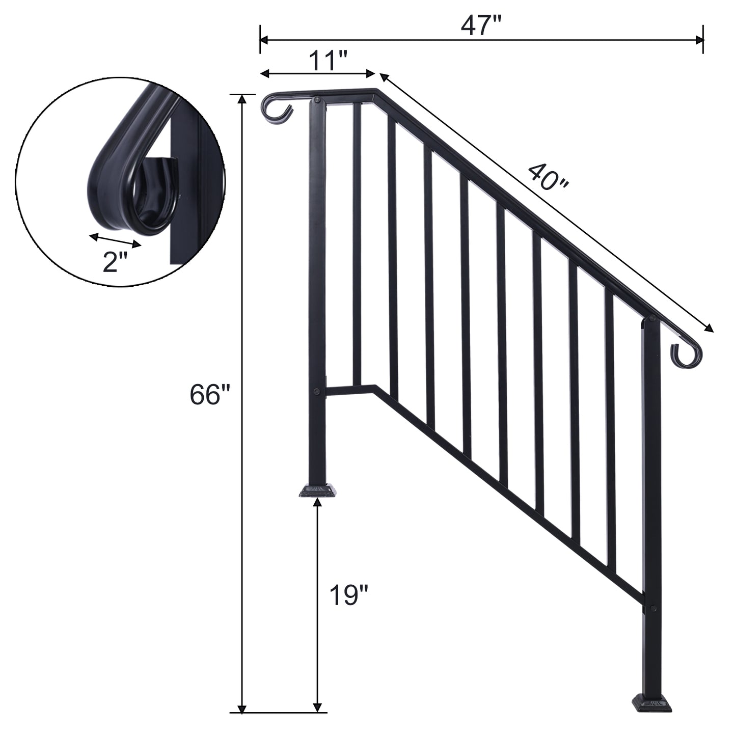Handrails for Outdoor Steps, Fit 3 or 4 Steps Outdoor Stair Railing, Picket#3 Wrought Iron Handrail, Flexible Porch Railing, Black Transitional Handrails for Concrete Steps or Wooden Stairs