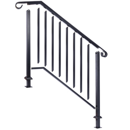 Handrails for Outdoor Steps, Fit 3 or 4 Steps Outdoor Stair Railing, Picket#3 Wrought Iron Handrail, Flexible Porch Railing, Black Transitional Handrails for Concrete Steps or Wooden Stairs
