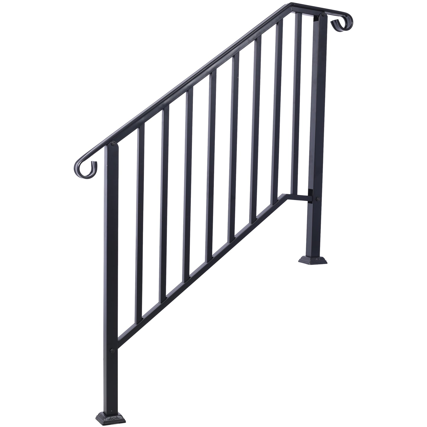 Handrails for Outdoor Steps, Fit 3 or 4 Steps Outdoor Stair Railing, Picket#3 Wrought Iron Handrail, Flexible Porch Railing, Black Transitional Handrails for Concrete Steps or Wooden Stairs