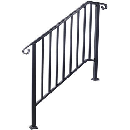Handrails for Outdoor Steps, Fit 3 or 4 Steps Outdoor Stair Railing, Picket#3 Wrought Iron Handrail, Flexible Porch Railing, Black Transitional Handrails for Concrete Steps or Wooden Stairs
