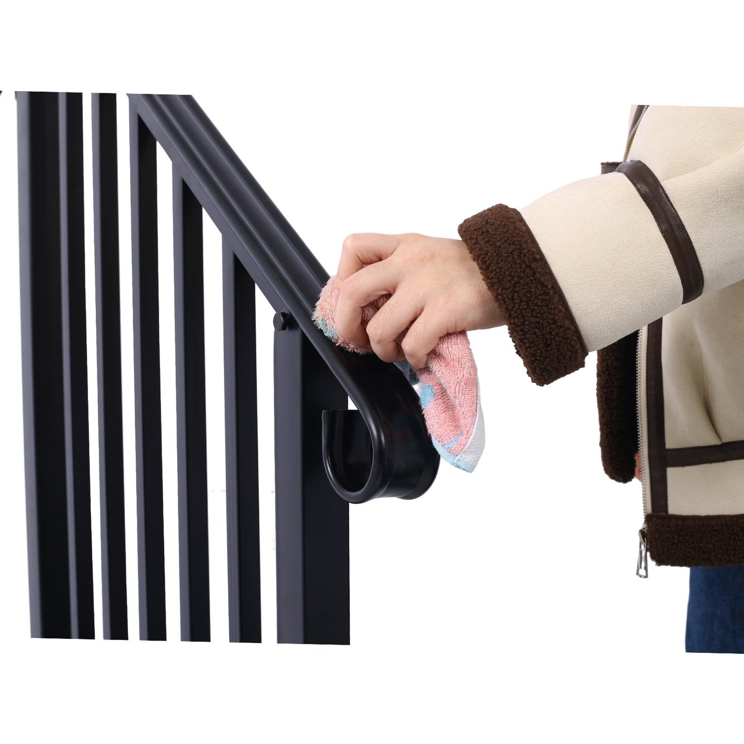 Handrails for Outdoor Steps, Fit 3 or 4 Steps Outdoor Stair Railing, Picket#3 Wrought Iron Handrail, Flexible Porch Railing, Black Transitional Handrails for Concrete Steps or Wooden Stairs