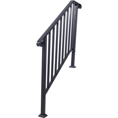 Handrails for Outdoor Steps, Fit 3 or 4 Steps Outdoor Stair Railing, Picket#3 Wrought Iron Handrail, Flexible Porch Railing, Black Transitional Handrails for Concrete Steps or Wooden Stairs