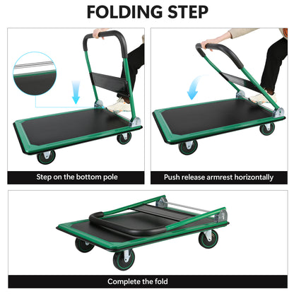 Platform Truck Hand Truck Large Size Foldable Dolly Cart for Moving Easy Storage and 360 Degree Swivel Wheels 660lbs Weight Capacity