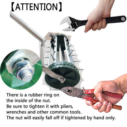 Heavy Duty Rolling Lawn Aerator,Rolling Lawn Aerator, Rotary Push Tine Spike Soil Lawn Aerator Gardening Tool with 3-Piece Long Steel Handle for Garden Yard Grass Maintenance,Garden Yard Rotary Push