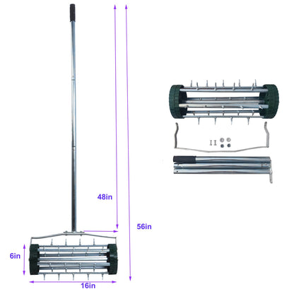 Heavy Duty Rolling Lawn Aerator,Rolling Lawn Aerator, Rotary Push Tine Spike Soil Lawn Aerator Gardening Tool with 3-Piece Long Steel Handle for Garden Yard Grass Maintenance,Garden Yard Rotary Push
