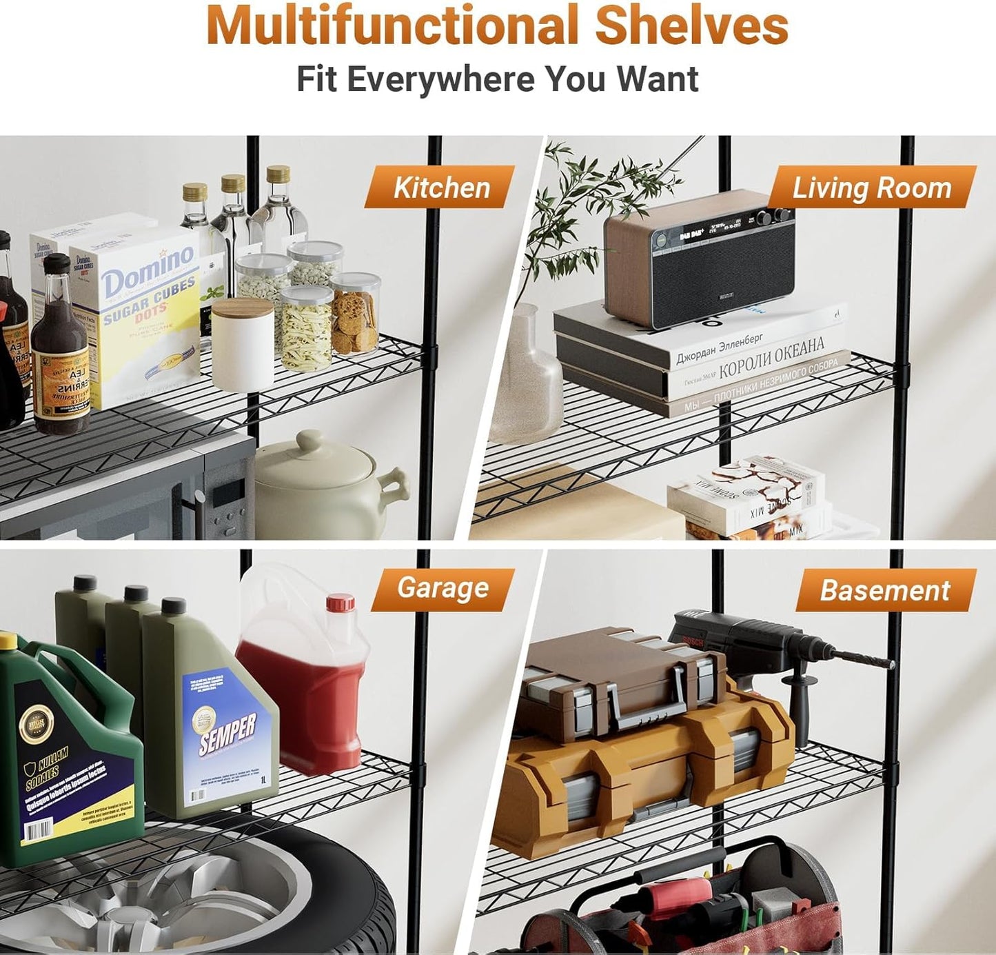 Simple Deluxe Heavy Duty 5-Shelf Shelving Unit, 29" D x 14"W x 61" H, 5 Tier, Black