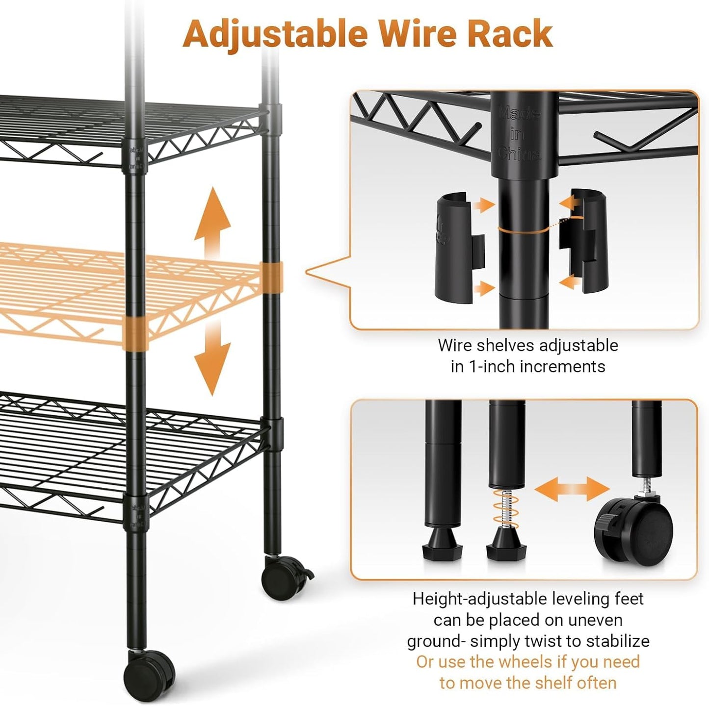 Simple Deluxe Heavy Duty 5-Shelf Shelving Unit, 29" D x 14"W x 61" H, 5 Tier, Black