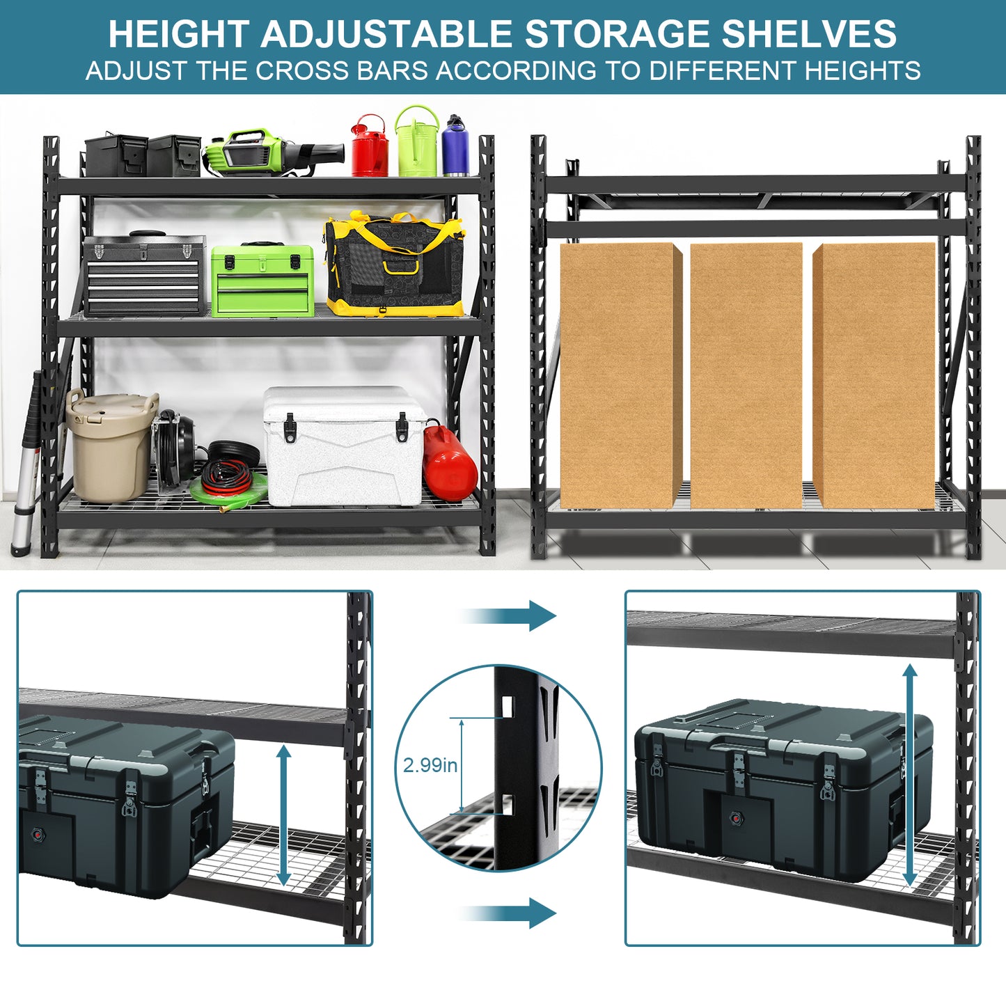 Garage Shelving Heavy Duty 72"H*77"W Garage Storage Shelves 6000LBS Heavy Duty Shelving Adjustable 3 Tier Metal Shelving for Garage Storage Shelving Industrial Shelving Storage Rack, Black