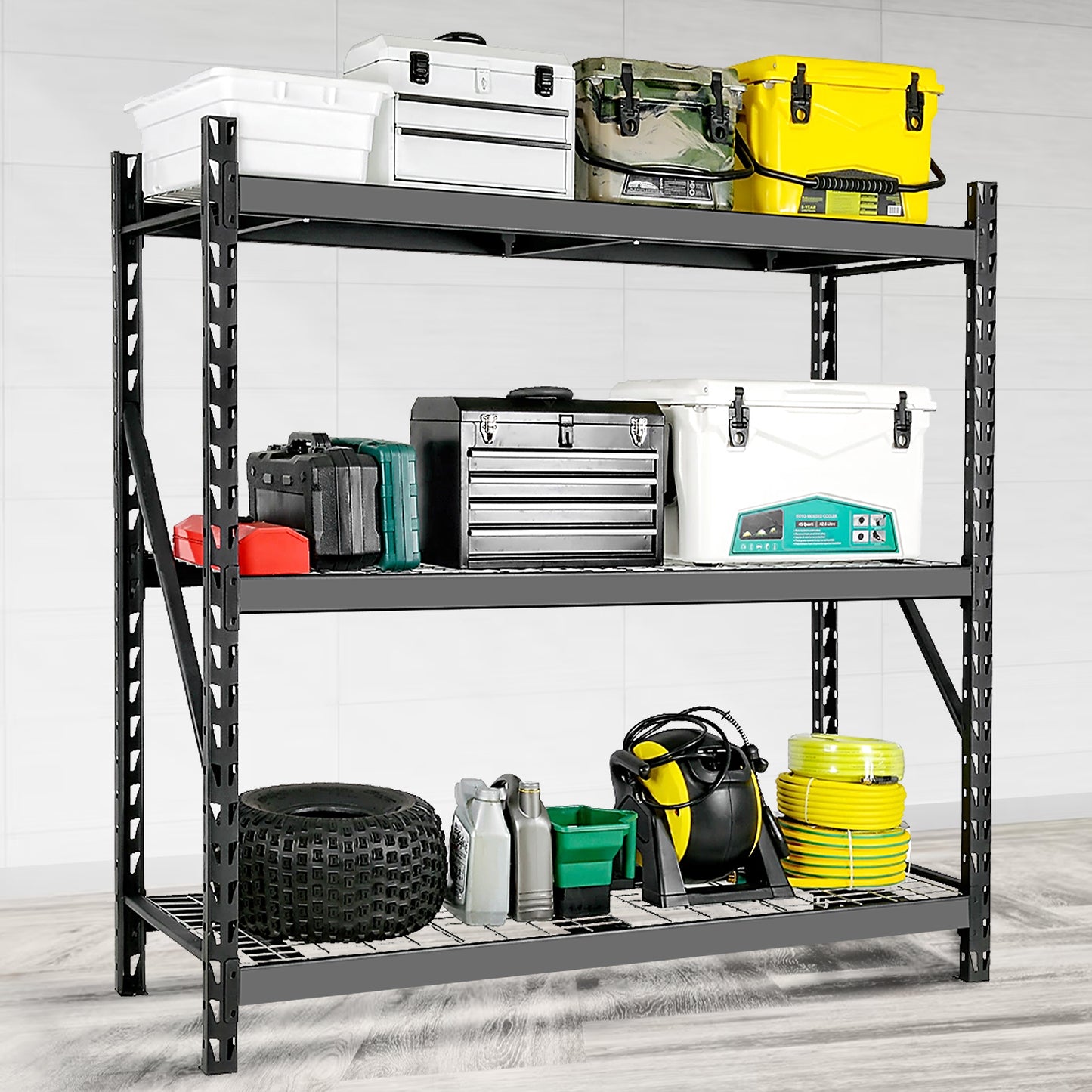 Garage Shelving Heavy Duty 72"H*77"W Garage Storage Shelves 6000LBS Heavy Duty Shelving Adjustable 3 Tier Metal Shelving for Garage Storage Shelving Industrial Shelving Storage Rack, Black